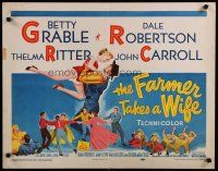 5m086 FARMER TAKES A WIFE 1/2sh '53 artwork of Dale Robertson holding up sexy Betty Grable!