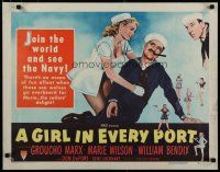 5m099 GIRL IN EVERY PORT style B 1/2sh '52 art of wacky sailor Groucho Marx & sexy Marie Wilson!