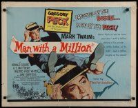 5m190 MAN WITH A MILLION style B 1/2sh '54 Gregory Peck picks up babes & laughs, by Mark Twain!