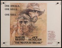 5m210 MISSOURI BREAKS 1/2sh '76 art of Marlon Brando & Jack Nicholson by Bob Peak!