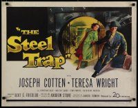 5m356 STEEL TRAP 1/2sh '52 art of Joseph Cotton & Teresa Wright stealing a million dollars!