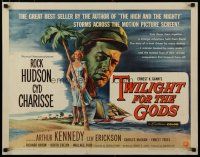 5m399 TWILIGHT FOR THE GODS 1/2sh '58 great art of Rock Hudson & sexy Cyd Charisse on beach!