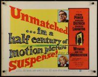 5m422 WITNESS FOR THE PROSECUTION style B 1/2sh '58 Billy Wilder, Tyrone Power, Dietrich, Laughton!
