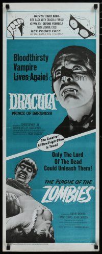 5m541 DRACULA PRINCE OF DARKNESS/PLAGUE OF THE ZOMBIES insert '66 vampire & undead double-feature!