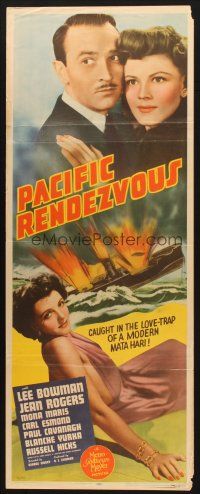 5m688 PACIFIC RENDEZVOUS insert '42 Lee Bowman is caught in a love trap of a modern Mata Hari!