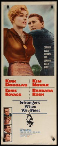 5m780 STRANGERS WHEN WE MEET insert '60 different image of Kirk Douglas & sexy Kim Novak!