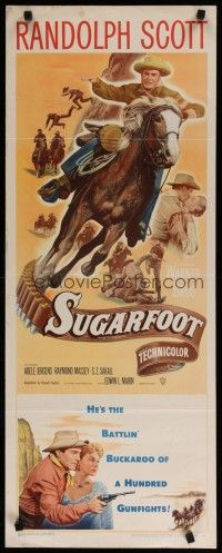5m781 SUGARFOOT insert '51 cool full-length artwork of of cowboy Randolph Scott on horseback!