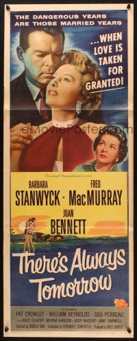 5m796 THERE'S ALWAYS TOMORROW insert '56 Fred MacMurray torn between Stanwyck & Joan Bennett!