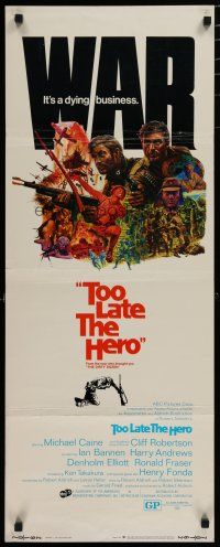 5m810 TOO LATE THE HERO insert '70 Robert Aldrich, art of Michael Caine & Cliff Robertson in WWII!