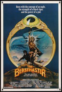 5p095 BEASTMASTER 1sh '82 cool fantasy art of barechested Marc Singer & sexy Tanya Roberts!