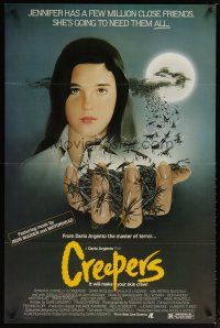 5p187 CREEPERS 1sh '85 Dario Argento, cool art of Jennifer Connelly with bugs in hand!