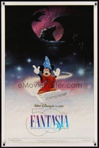 5p284 FANTASIA DS 1sh R90 great image of Sorcerer's Apprentice Mickey Mouse, Disney classic!