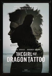 5p329 GIRL WITH THE DRAGON TATTOO advance DS 1sh '11 Daniel Craig, Rooney Mara in title role!