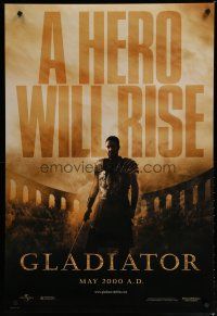 5p330 GLADIATOR teaser DS 1sh '00 a hero will rise, Russell Crowe, directed by Ridley Scott!