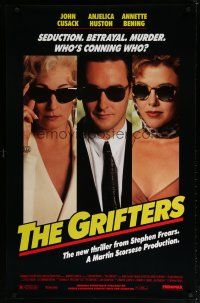 5p354 GRIFTERS 1sh '90 John Cusack, Annette Bening & Anjelica Huston all wearing sunglasses!