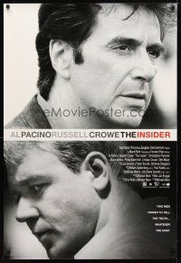 5p403 INSIDER int'l DS 1sh '99 cool image of Al Pacino & Russell Crowe!