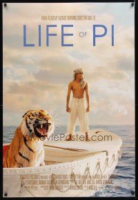 5p464 LIFE OF PI style A int'l DS 1sh '12 Suraj Sharma, Irrfan Khan, cool image of tiger on boat!