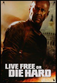 5p471 LIVE FREE OR DIE HARD teaser 1sh '07 Bruce Willis by the U.S. capitol building!