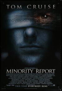 5p526 MINORITY REPORT style A int'l advance DS 1sh '02 Steven Spielberg, Tom Cruise close-up!