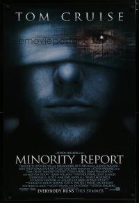 5p525 MINORITY REPORT style A advance 1sh '02 Steven Spielberg, close-up image of Tom Cruise!