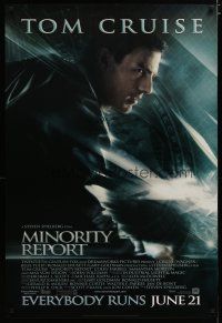 5p527 MINORITY REPORT style B advance 1sh '02 Steven Spielberg, cool profile image of Tom Cruise!