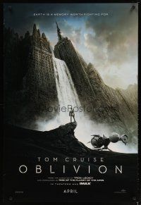 5p568 OBLIVION teaser DS 1sh '13 Morgan Freeman, image of Tom Cruise & waterfall in city!