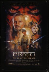 5p595 PHANTOM MENACE style B 1sh '99 George Lucas, Star Wars Episode I, art by Drew Struzan!