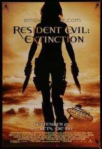5p634 RESIDENT EVIL: EXTINCTION advance DS 1sh '07 silhouette of zombie killer Milla Jovovich!