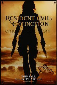 5p635 RESIDENT EVIL: EXTINCTION teaser DS 1sh '07 silhouette of zombie killer Milla Jovovich!