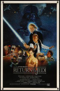 5p640 RETURN OF THE JEDI style B int'l 1sh '83 George Lucas classic, great cast montage by Sano!
