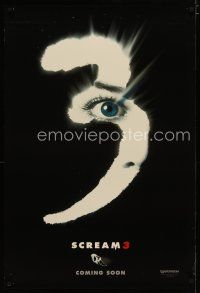 5p671 SCREAM 3 int'l teaser DS 1sh '00 Wes Craven, cool close-up of Neve Campbell in number 3!