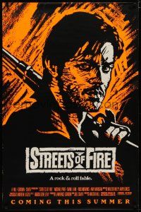 5p739 STREETS OF FIRE orange style advance 1sh '84 Walter Hill, Michael Pare, cool dayglo art!