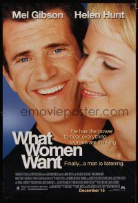 5p820 WHAT WOMEN WANT advance DS 1sh '00 cool close-up of Mel Gibson & Helen Hunt!