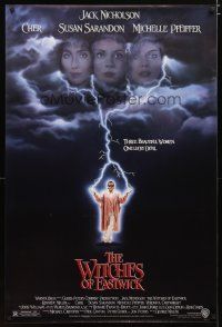 5p823 WITCHES OF EASTWICK 1sh '87 Jack Nicholson, Cher, Susan Sarandon, Michelle Pfeiffer!