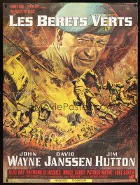 5s859 GREEN BERETS French 1p '68 best different art of John Wayne in Vietnam War by Jean Mascii!