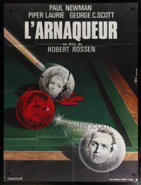 5s865 HUSTLER French 1p R82 best art of Paul Newman, Piper Laurie & George C. Scott by Mascii!