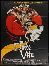 5s873 LA DOLCE VITA French 1p R70s Federico Fellini, cool different montage artwork by Rene Gruau!