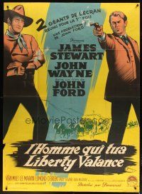 5s888 MAN WHO SHOT LIBERTY VALANCE French 1p '62 Grinsson art of John Wayne & James Stewart, Ford!