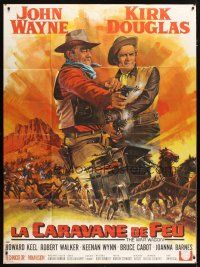5s991 WAR WAGON French 1p '67 cowboys John Wayne & Kirk Douglas, Mascii art of armored stagecoach!