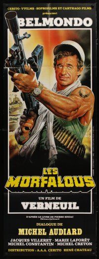 5s733 LES MORFALOUS French door panel '84 art of Jean-Paul Belmondo with machine gun by Casaro!