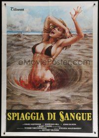 5s165 BLOOD BEACH Italian 1p '80 different gruesome art of sexy girl in bikini eaten by quicksand!