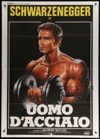 5s230 PUMPING IRON Italian 1p '86 best Enzo Sciotti art of Arnold Schwarzenegger lifting weights!
