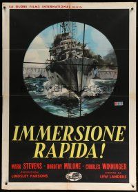 5s245 TORPEDO ALLEY Italian 1p '59 different Ciriello art of ship in submarine pericode sights!