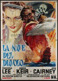 5s129 DEVIL-SHIP PIRATES Italian 2p '64 Hammer, different Martinati art of pirate Christopher Lee!