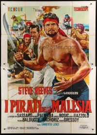 5s144 PIRATES OF MALAYSIA Italian 2p '64 cool c/u art of swashbuckler Steve Reeves by Ciriello!