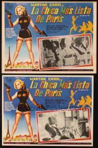 5s465 FOXIEST GIRL IN PARIS 2 Mexican LCs '57 art of sexy Martine Carol behind mannequin w/guns!