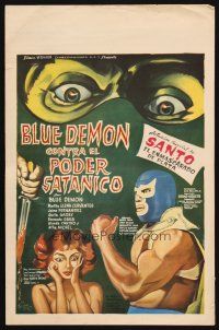 5s431 BLUE DEMON CONTRA EL PODER SATANICO Mexican WC '66 Riizo art of masked luchador wrestler!