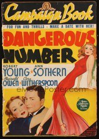 5s022 DANGEROUS NUMBER pressbook + herald '37 art of sexy showgirl Ann Sothern & Robert Young!