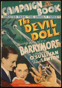 5s027 DEVIL DOLL pressbook '36 Tod Browning, Lionel Barrymore, Maureen O'Sullivan, cool art!