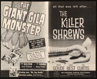 5s055 KILLER SHREWS/GIANT GILA MONSTER pressbook '59 great monster artwork, sci-fi double-bill!